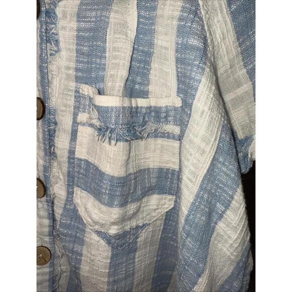 We the Free Classic Boho‎ Beach Gauze Cropped Fringe Striped Button Blouse Small - Picture 10 of 15